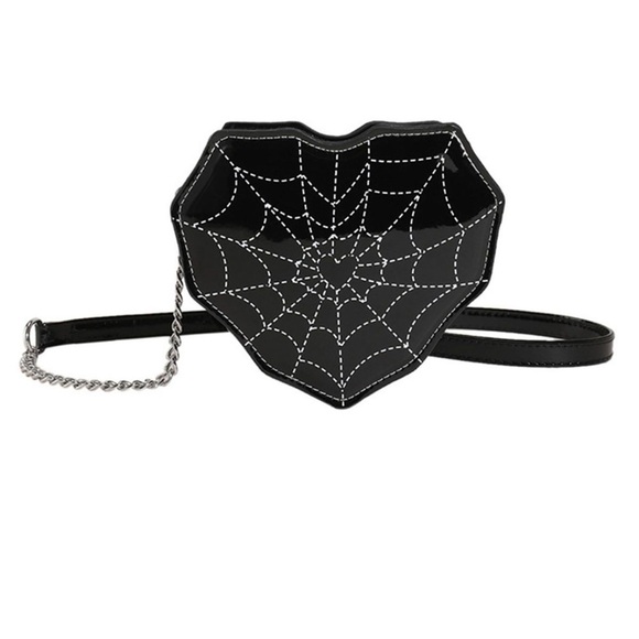 Chic Wish Handbags - N - SPIDER WEB PRINT HEART CROSSBODY BAG IN BLACK